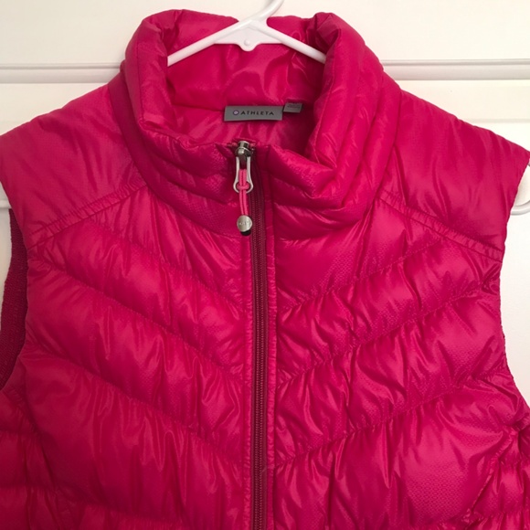 Athleta Downalicious Deluxe Down Fill Puffer Vest Jacket Size M Electric Fuchsia - Picture 5 of 8